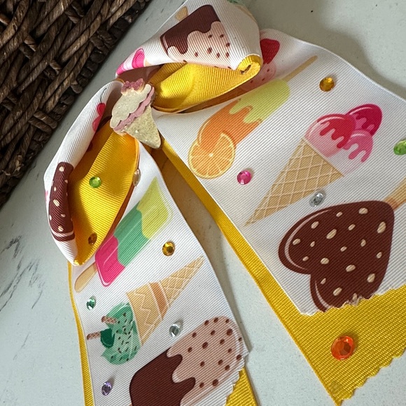 Ice Cream Print Kids Hair Bow - Picture 3 of 3